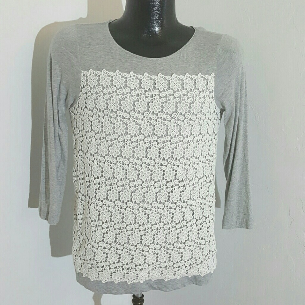 J.Crew Factory gray lace women top tunic cotton long sleeve size S
